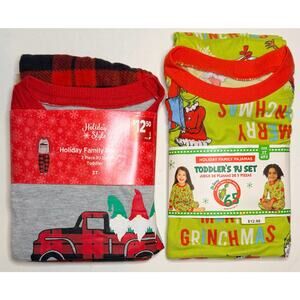 2 Pairs Of Christmas Pajamas 2 Piece Sets Holiday Family The Grinch Unisex 2T